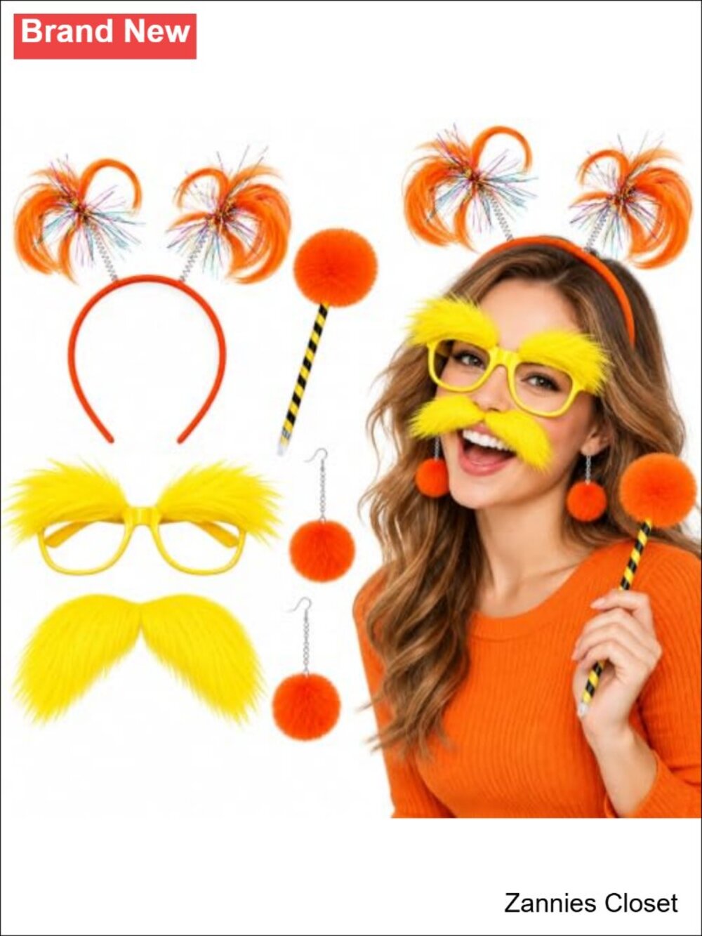 👻 Halloween Costume Accessory Set Faux-Hair Headband Glasses Mustache Cosplay